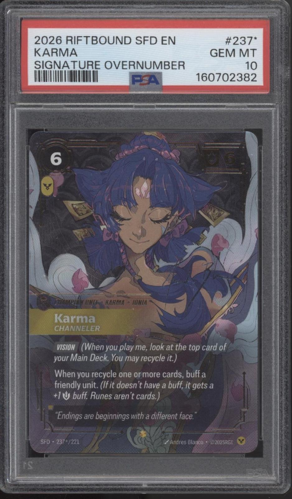 Karma Riftbound Spiritforged Signature Overnumber #237 PSA 10