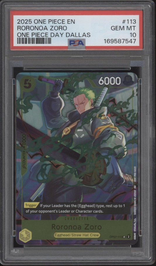 Roronoa Zoro One Piece Card Game One Piece Day Dallas #113 PSA 10