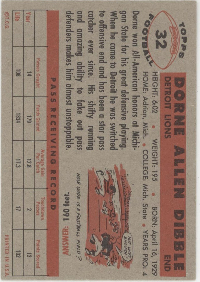 Dorne Dibble 1956 Topps #32 Detroit Lions VG-EX