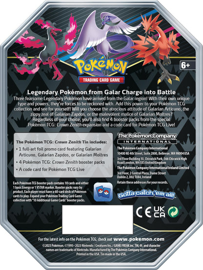 Pokemon: Crown Zenith Collection Tin [Galarian Zapdos, International]