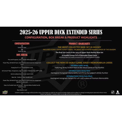2025-26 Upper Deck Extended Series Hockey Hobby Box *Contact Us To Order*