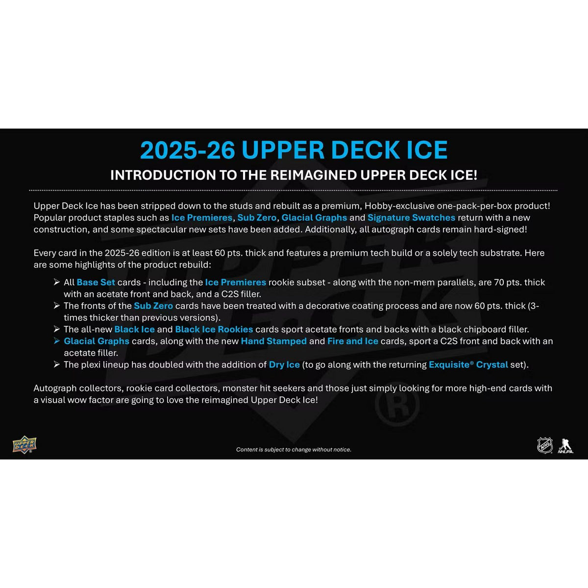 2025-26 Upper Deck Ice Hockey Hobby Box *Contact Us To Order*