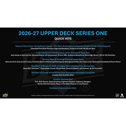 2026-27 Upper Deck Series 1 Hockey Hobby Box *Contact Us To Order*