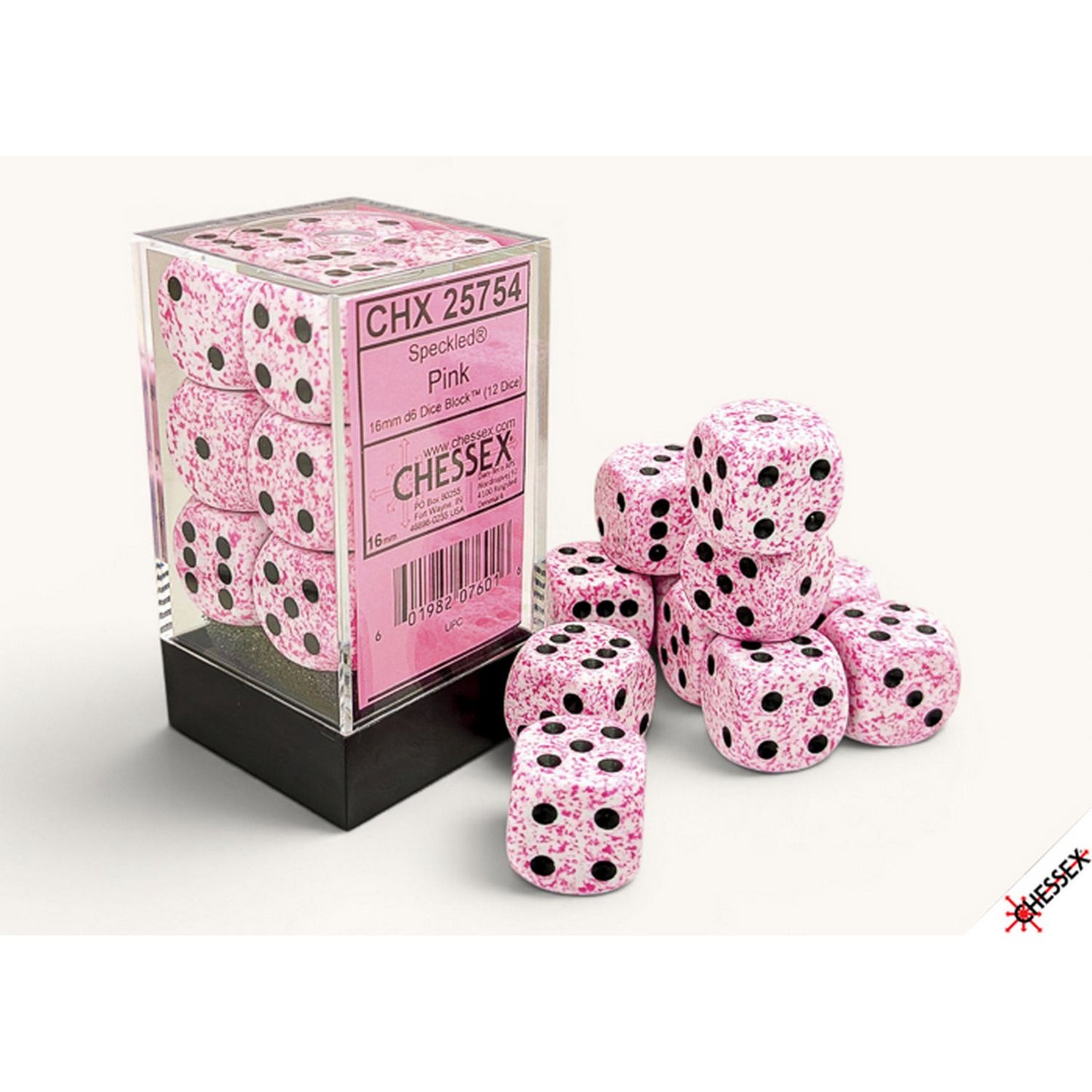 Chessex: Speckled Pink 16mm d6 Dice Block (12 Dice)