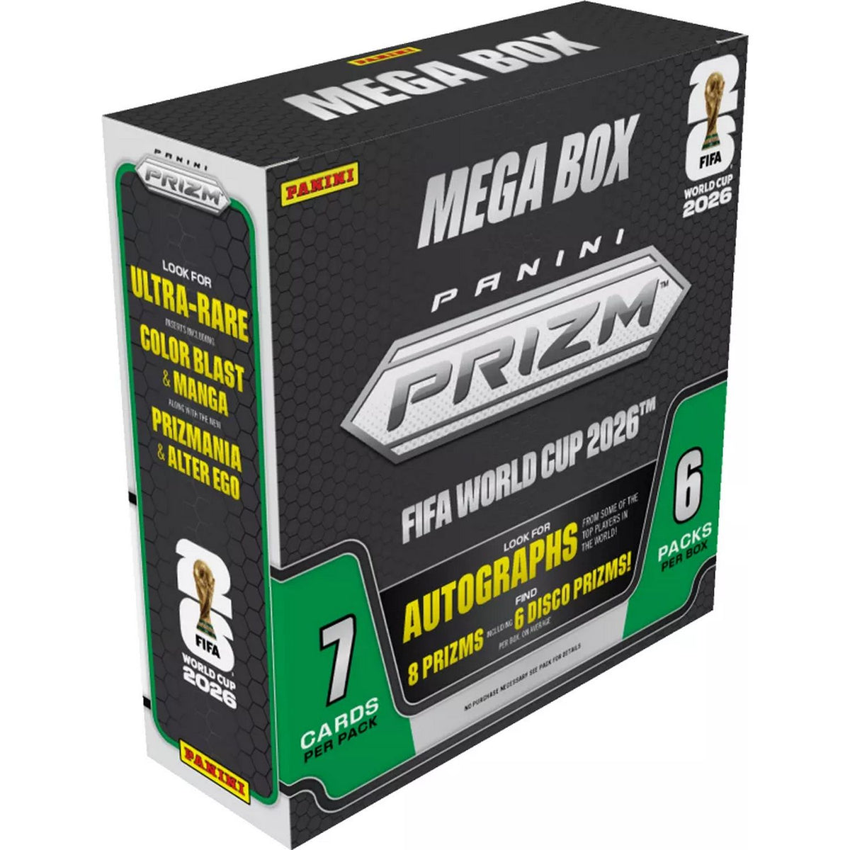 2026 Panini Prizm FIFA World Cup Retail Mega Box (Bronze Disco Prizms, Green and White Disco Prizms)