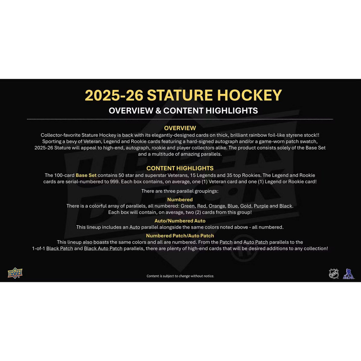 2025-26 Upper Deck Stature Hockey Hobby Box *Contact Us To Order*