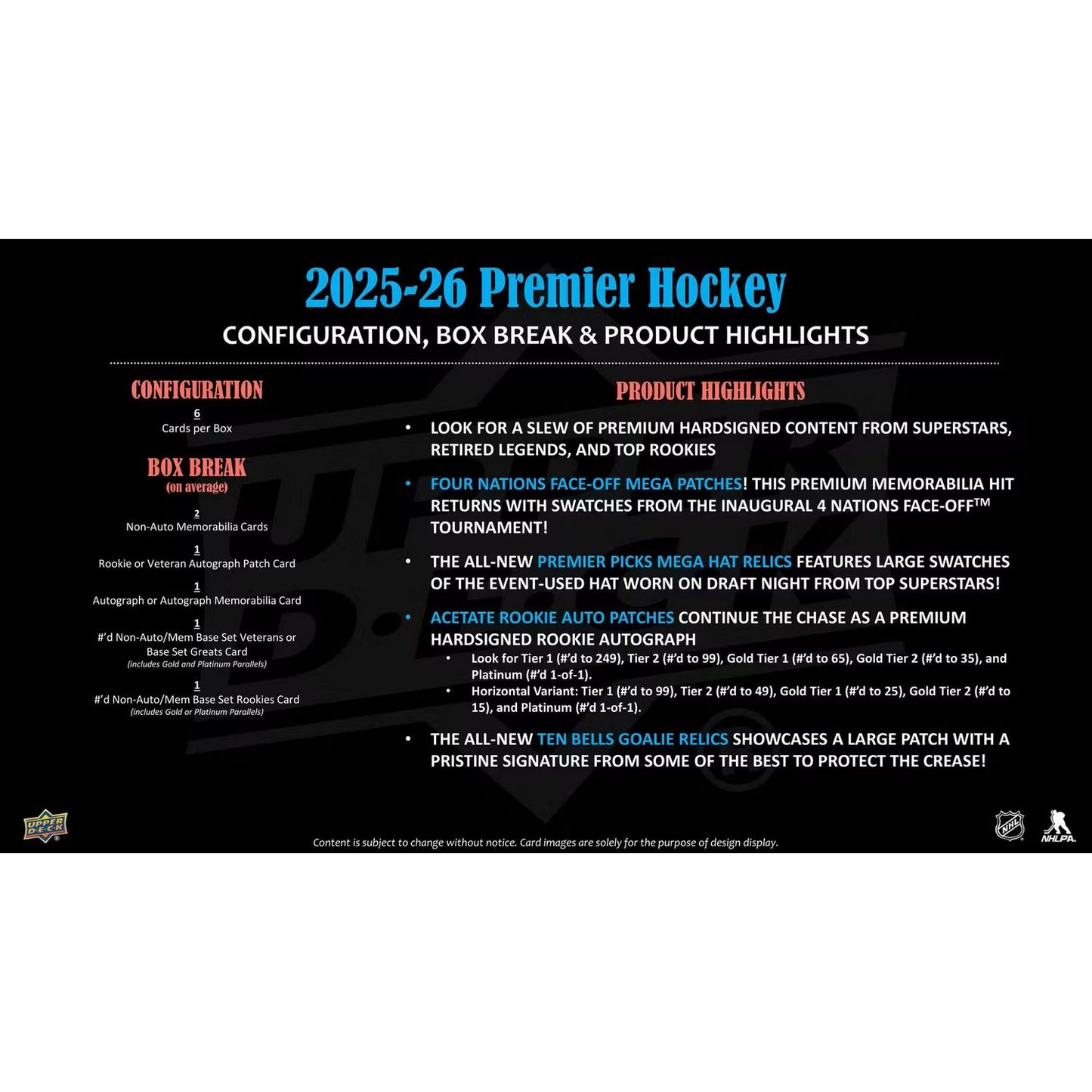 2025-26 Upper Deck Premier Hockey Hobby Box *Contact Us To Order*