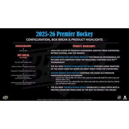 2025-26 Upper Deck Premier Hockey Hobby Box *Contact Us To Order*