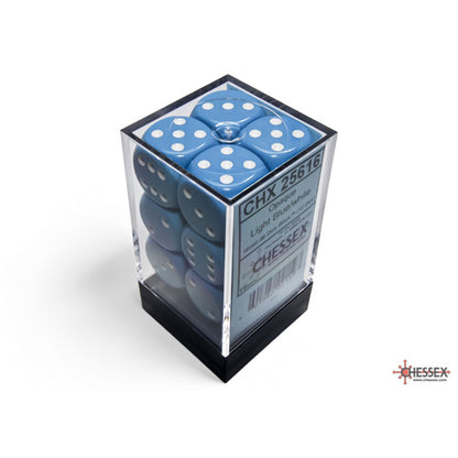 Chessex: Opaque Light Blue/White 16mm d6 Dice Block (12 Dice)