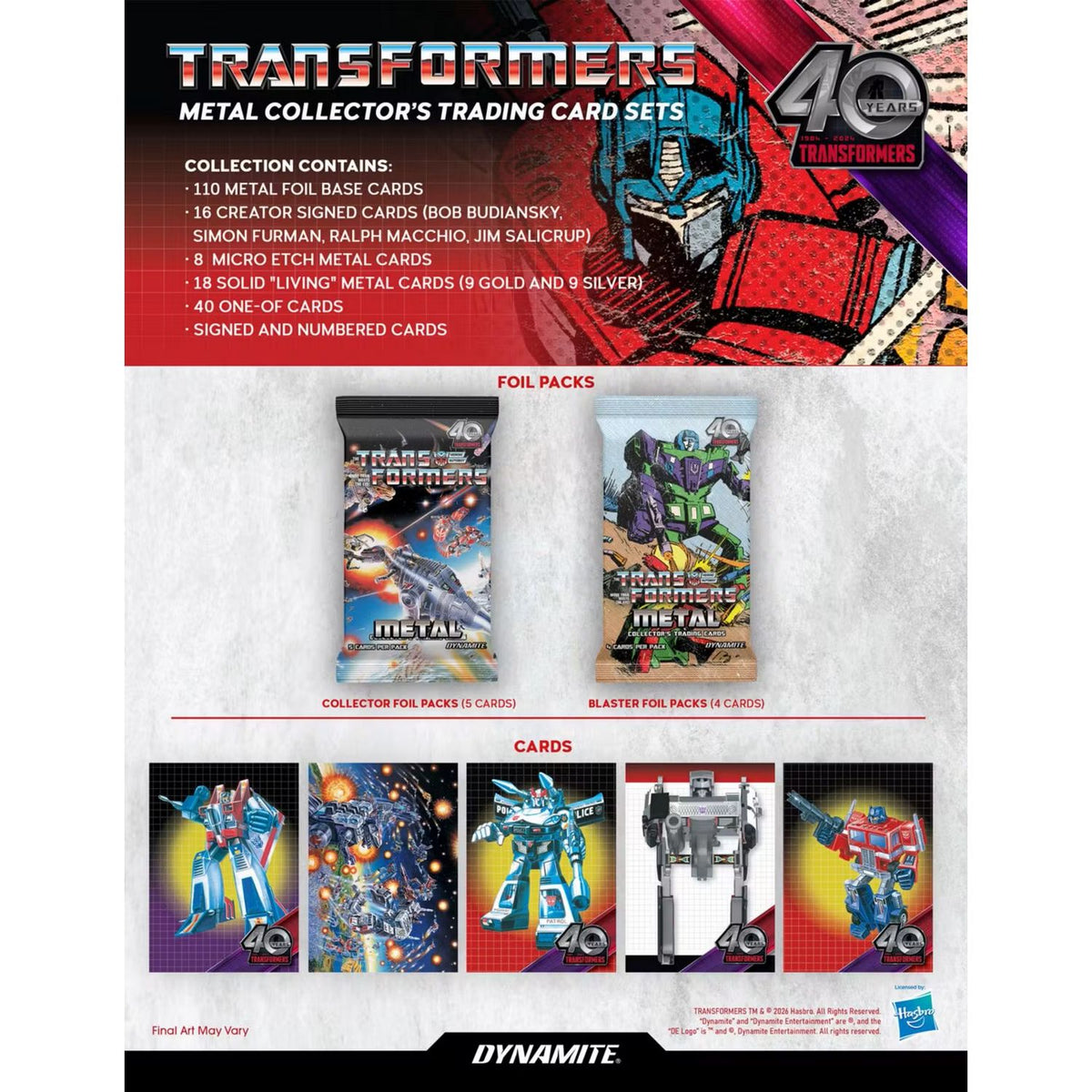 2026 Dynamite Transformers Metal Collector's Set Box