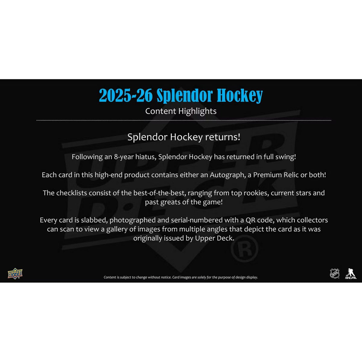 2025-26 Upper Deck Splendor Hockey Hobby Box *Contact Us To Order*
