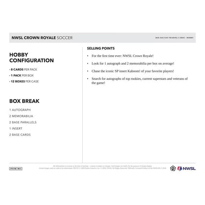 2026 Panini Crown Royale NWSL Soccer Hobby Box