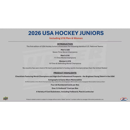 2026 Upper Deck Team USA Juniors Hockey Hobby Box *Contact Us To Order*
