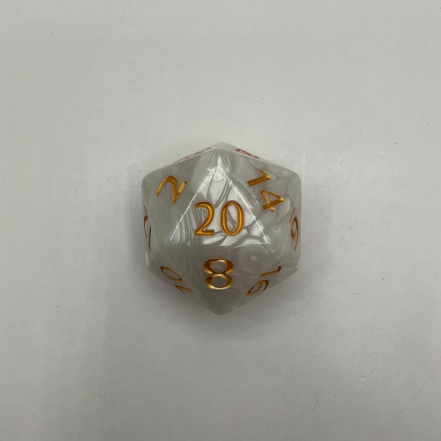 Critical Hit Collectibles: Single Big D20 Marbled White with Gold Numbers