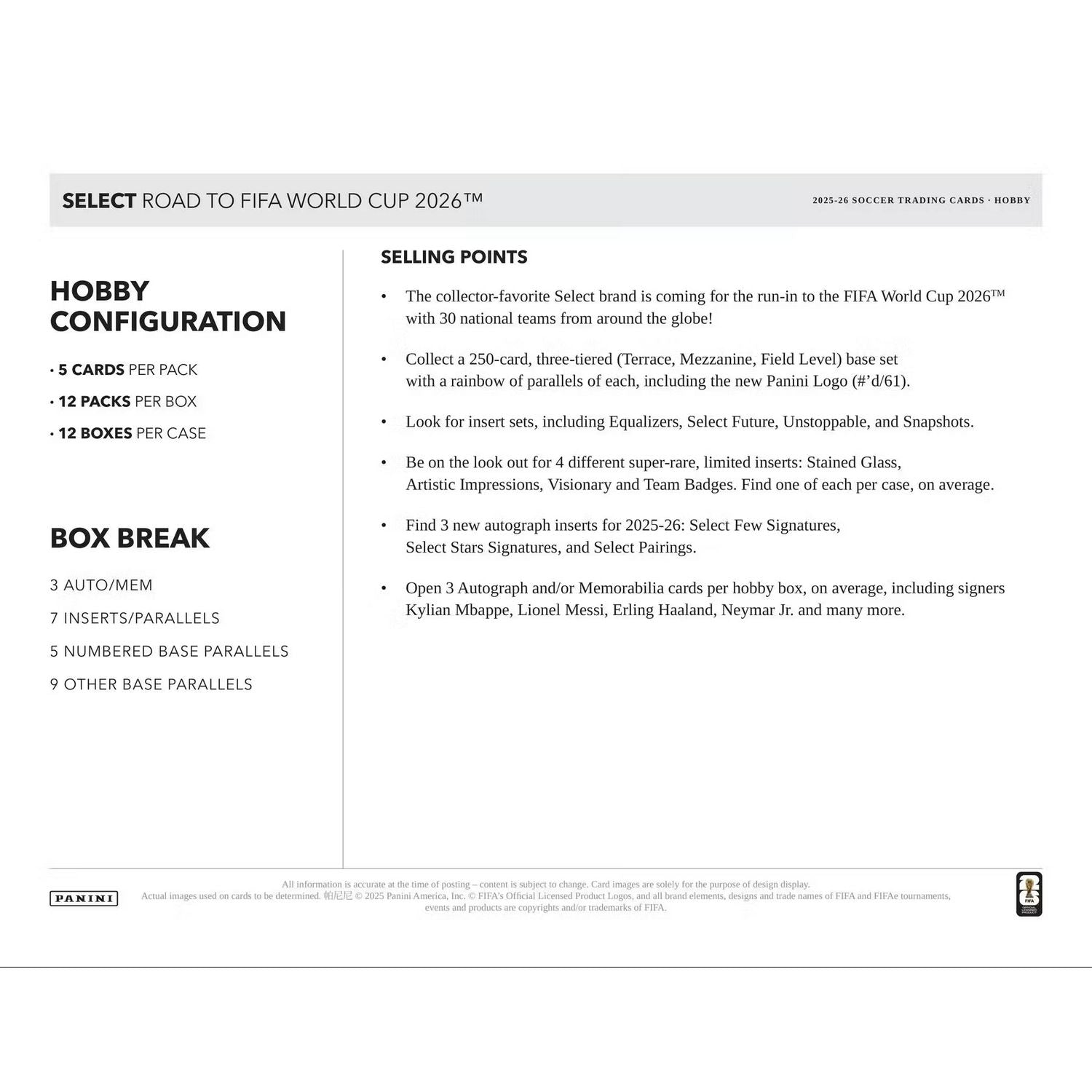2025-26 Panini Select Road to FIFA World Cup Soccer Hobby Box、Panini、kayou