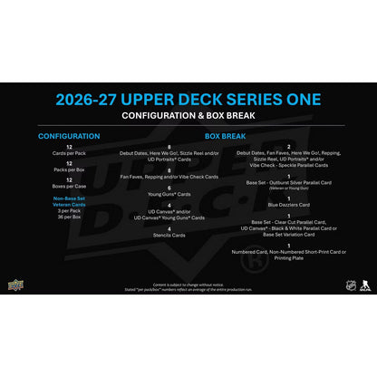 2026-27 Upper Deck Series 1 Hockey Hobby Box *Contact Us To Order*
