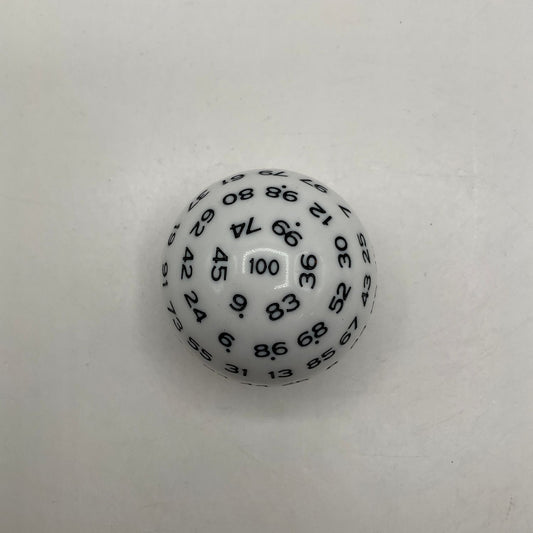 Critical Hit Collectibles: Single White D100 Opaque Polyhedral Die with Black Numbers for RPGS