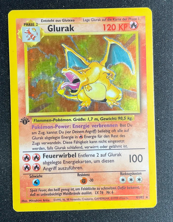 Charizard Pokemon Base Set Holo 1st Edition Holo German #4 Charizard Pokemon Base Set Holo 1st Edition Holo German #4
