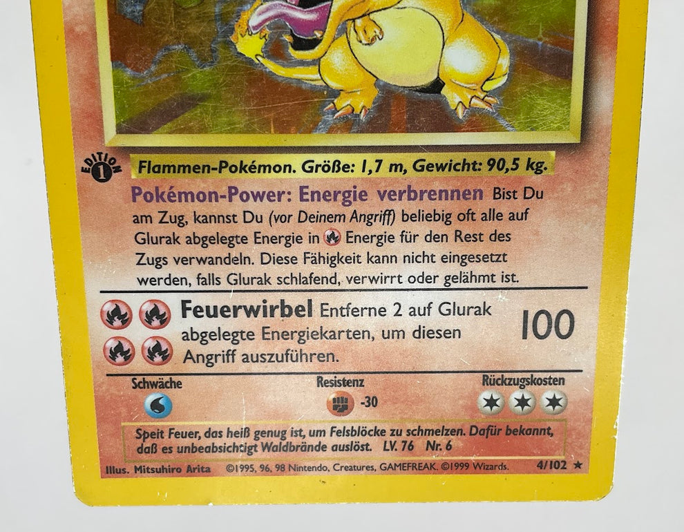 Charizard Pokemon Base Set Holo 1st Edition Holo German #4 Charizard Pokemon Base Set Holo 1st Edition Holo German #4