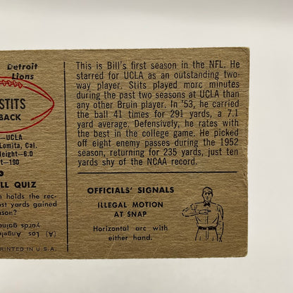 Bill Stits 1954 Bowman RC #5 Detroit Lions VG