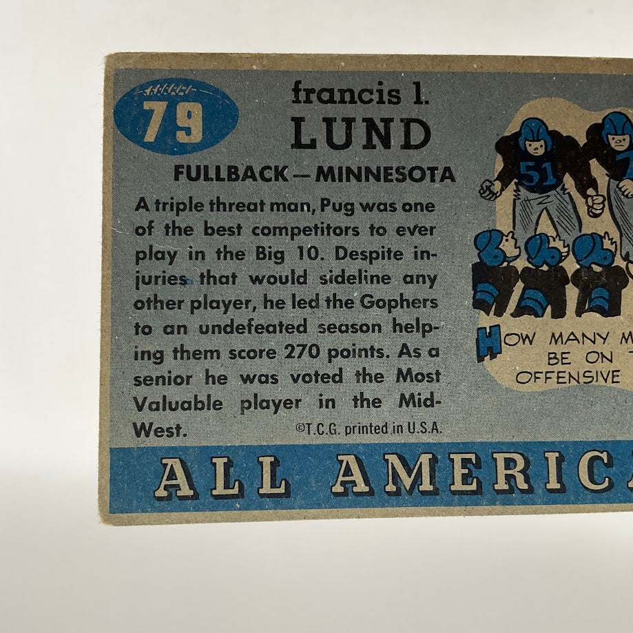 Pug Lund 1955 Topps All American RC #79 VG