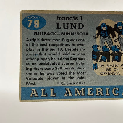 Pug Lund 1955 Topps All American RC #79 VG