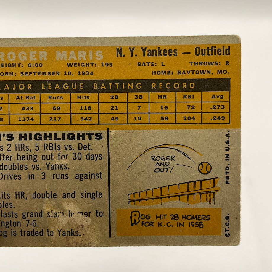 Roger Maris 1960 Topps #377 New York Yankees VG #2 - Collector Store LLC