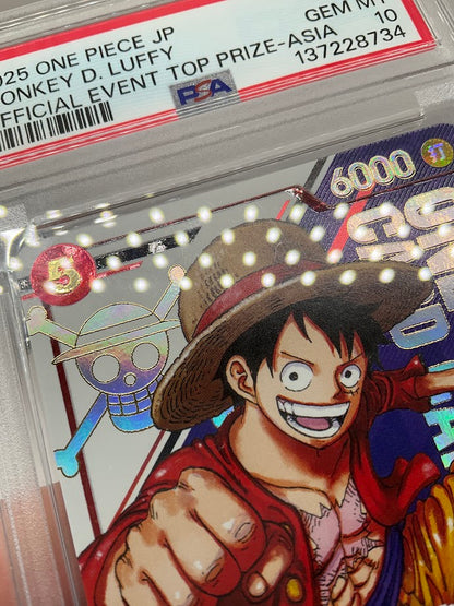 Monkey D Luffy One Piece Card Game Official Event Top Prize Asia Japanese PSA 10