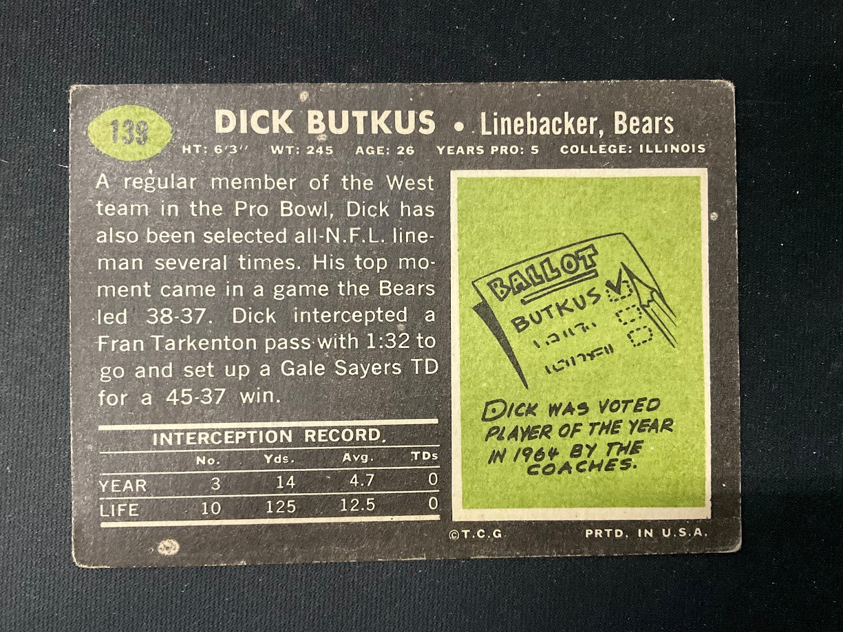Dick Butkus 1969 Topps #139 Chicago Bears EX
