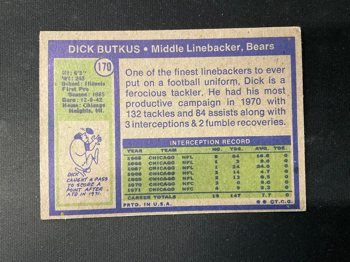 Dick Butkus 1972 Topps #170 Chicago Bears EX #2