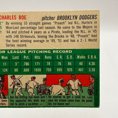 Preacher Roe 1954 Topps #14 Brooklyn Dodgers VG - Collector Store LLC