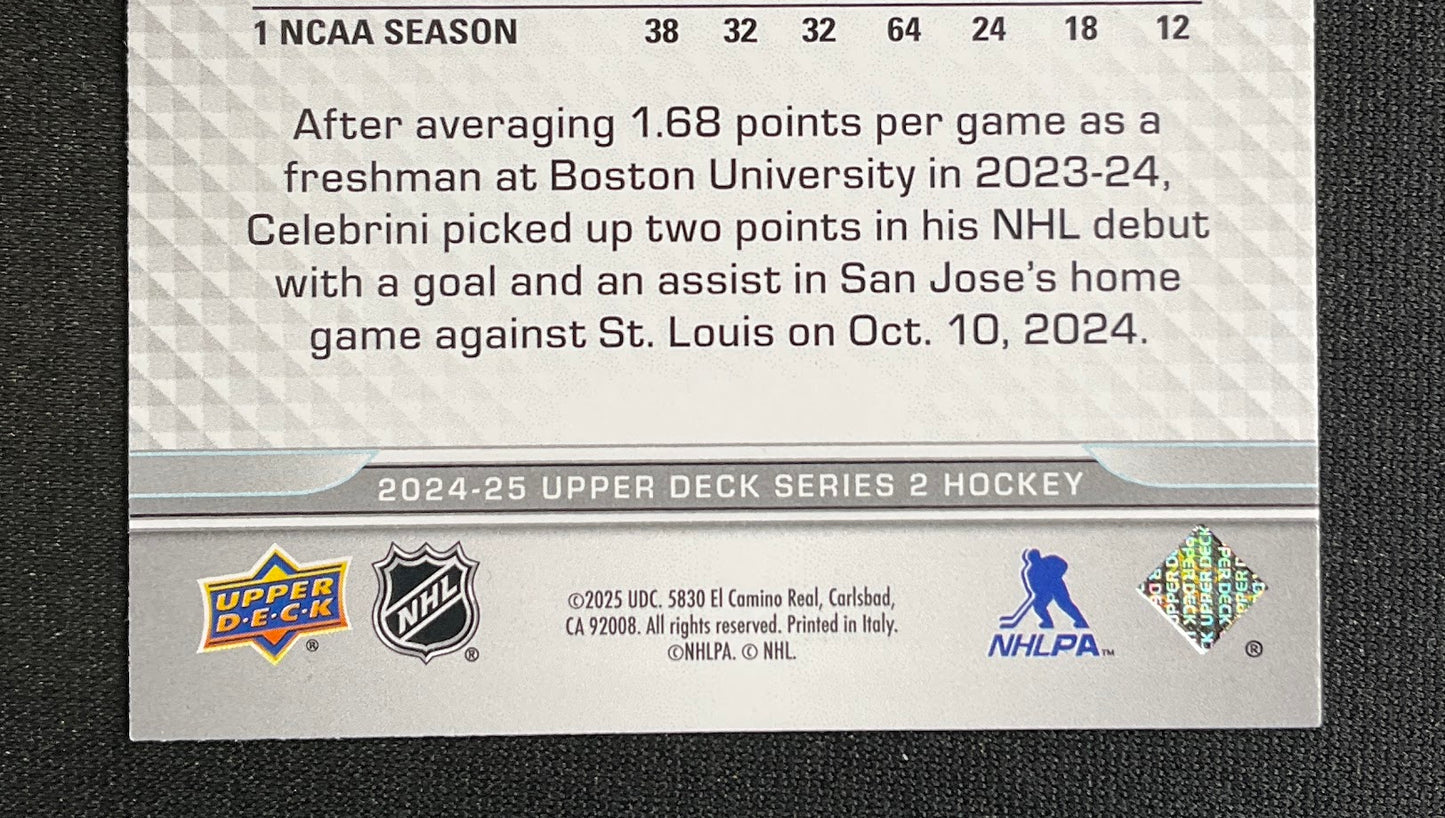 Macklin Celebrini 2024-25 Upper Deck Series 2 Young Guns RC #451