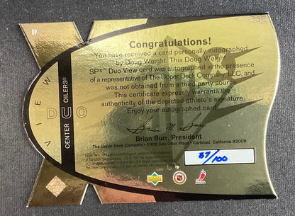 Doug Weight 1997-98 Upper Deck SPX Duo View Die-Cut Auto 87/100
