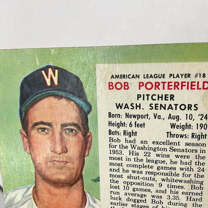 Bob Porterfield 1954 Red Man #18 Washington Senators VG