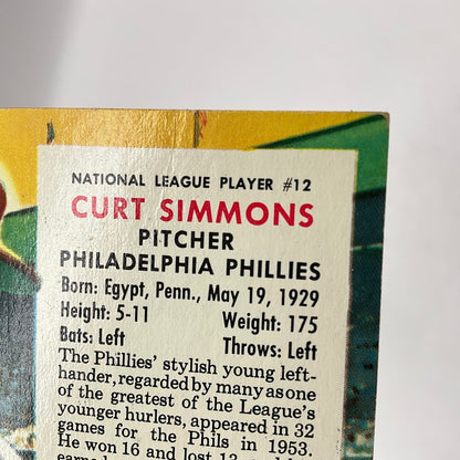 Curt Simmons Red Man 1954 Red Man #12 Philadelphia Phillies VG-EX