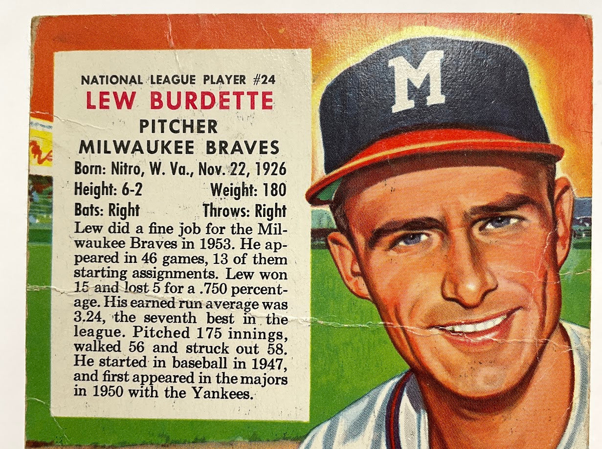 Lew Burdette 1954 Red Man #24 Milwaukee Braves VG #2