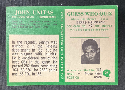 John Unitas 1966 Philadelphia #24 Baltimore Colts VG-EX