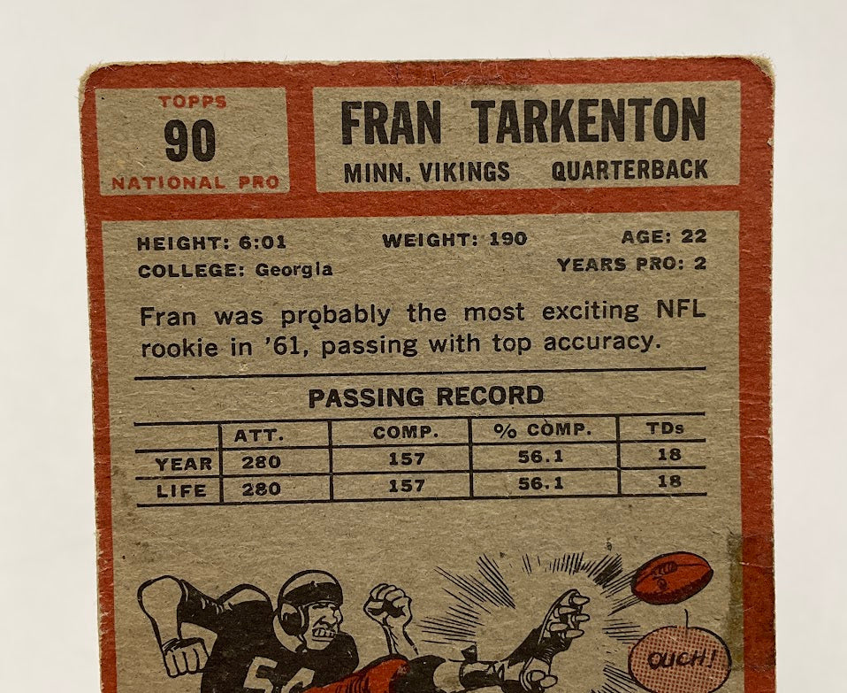 Fran Tarkenton 1962 Topps RC #90 Minnesota Vikings GD