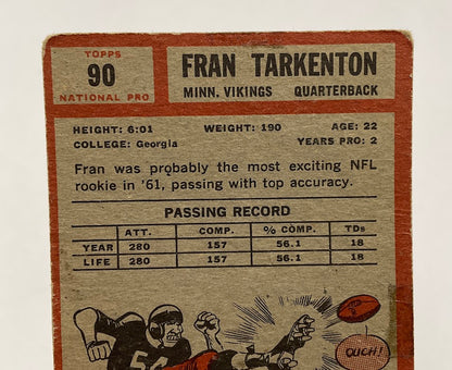 Fran Tarkenton 1962 Topps RC #90 Minnesota Vikings GD