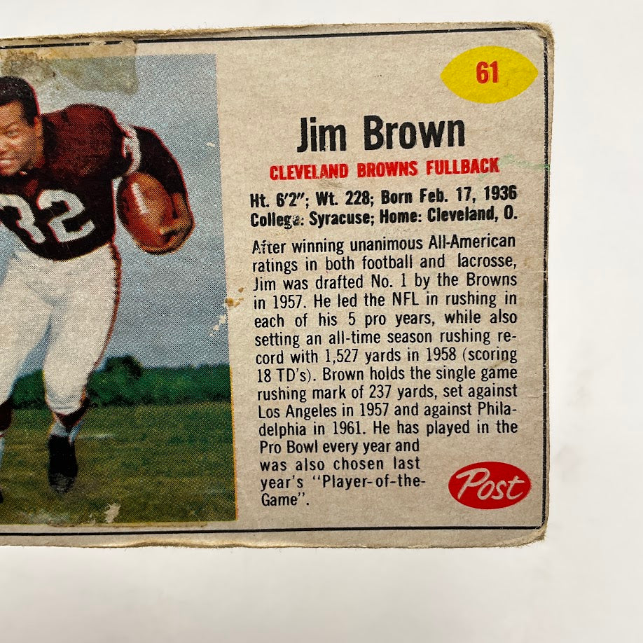 Jim Brown 1962 Post Cereal #61 Cleveland Browns