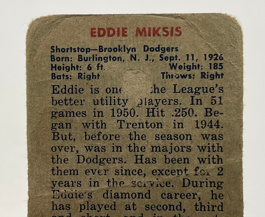 Eddie Miksis 1951 Bowman #117 Brooklyn Dodgers PR