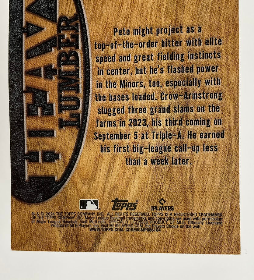 Pete Crow-Armstrong 2024 Topps Heavy Lumber RC #HL-47 - Collector Store LLC