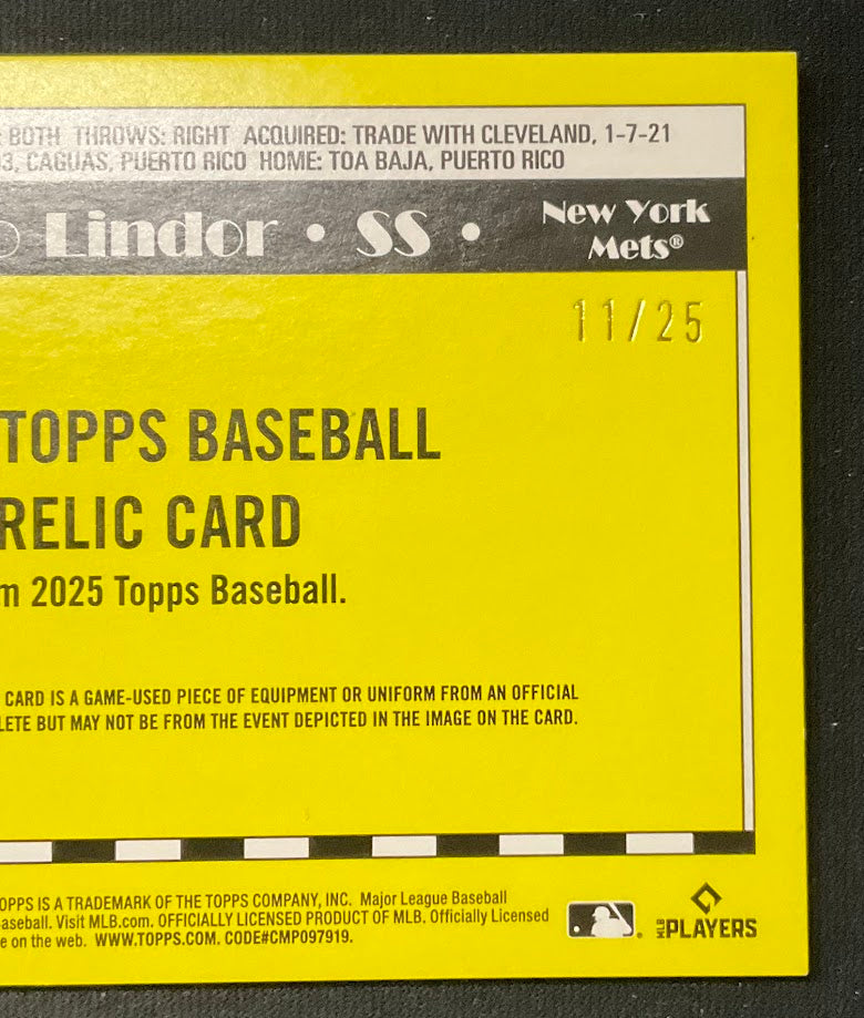 Francisco Lindor 2025 Topps 35th Anniversary '90 Swatch 11/25 #T90R-FL - Collector Store LLC