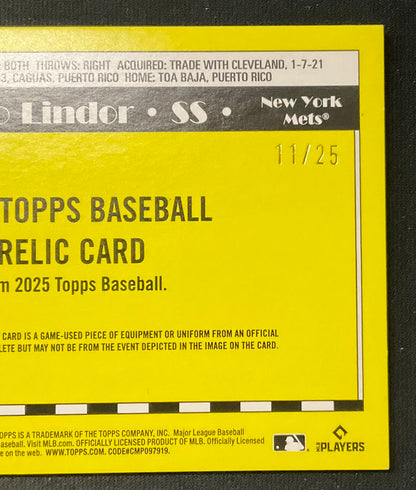 Francisco Lindor 2025 Topps 35th Anniversary '90 Swatch 11/25 #T90R-FL - Collector Store LLC