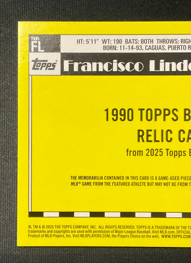 Francisco Lindor 2025 Topps 35th Anniversary '90 Swatch 11/25 #T90R-FL - Collector Store LLC