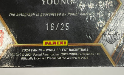 Jackie Young 2024 Panini WNBA Select Draft Selections White Ice Prizm Auto 16/25 - Collector Store LLC