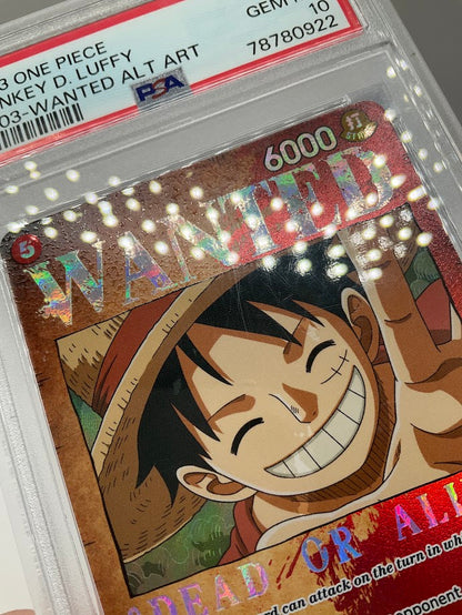 Monkey D Luffy One Piece Card Game OP03 Wanted Alternate Art #012 PSA 10