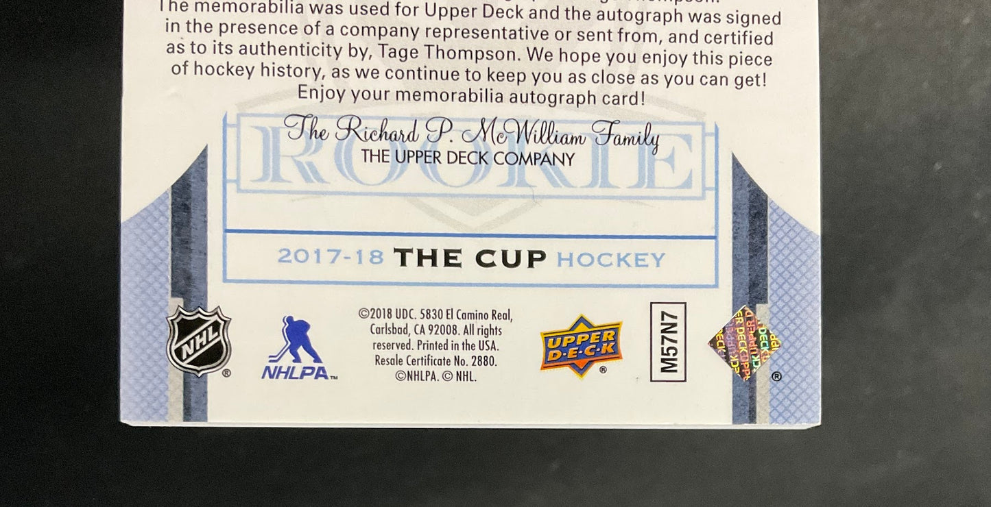 Tage Thompson 2017-18 Upper Deck The Cup Rookie Swatch Auto 017/249 #165