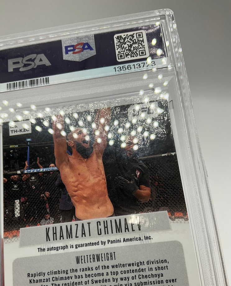 Khamzat Chimaev 2023 Panini Prizm Throwback Signature Silver Prizm Auto PSA 9