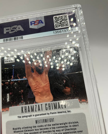 Khamzat Chimaev 2023 Panini Prizm Throwback Signature Silver Prizm Auto PSA 9